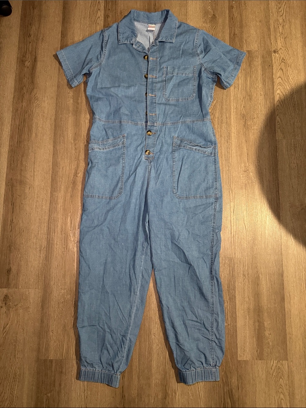 No Boundaries Light Blue Denim Short-Sleeve Jumpsuit